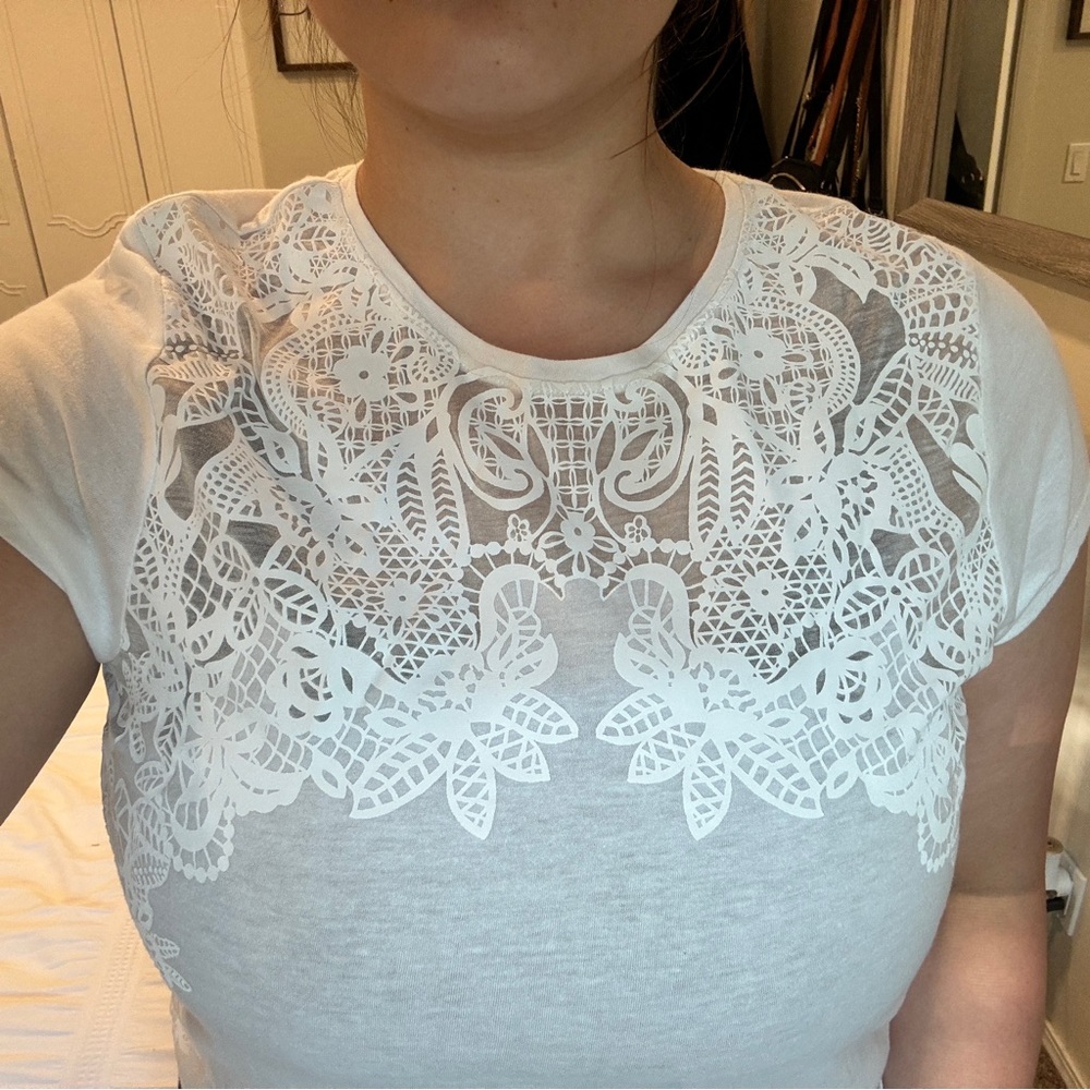 NWT Express White Short Sleeve with Sheer Detail S
